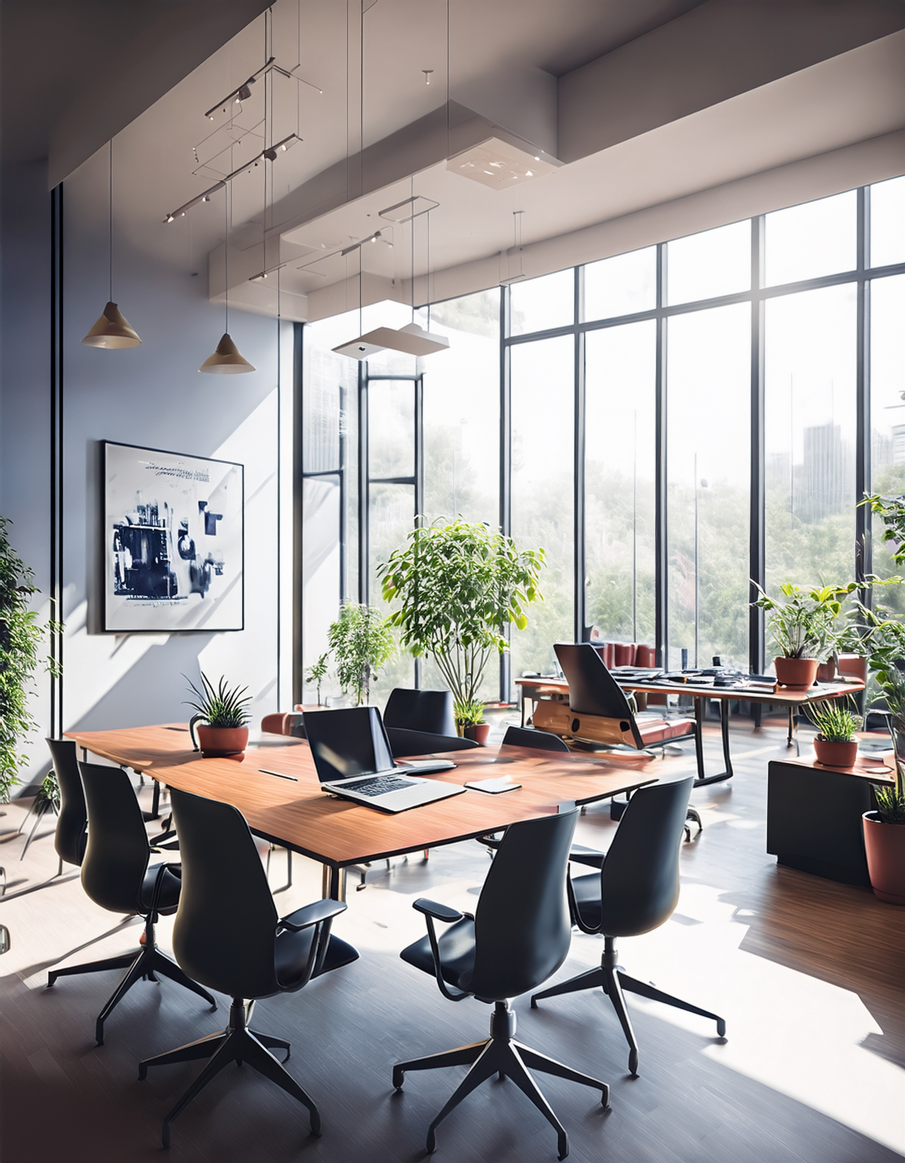 Modernes Büro mit freundlichen Mitarbeitern in Besprechung